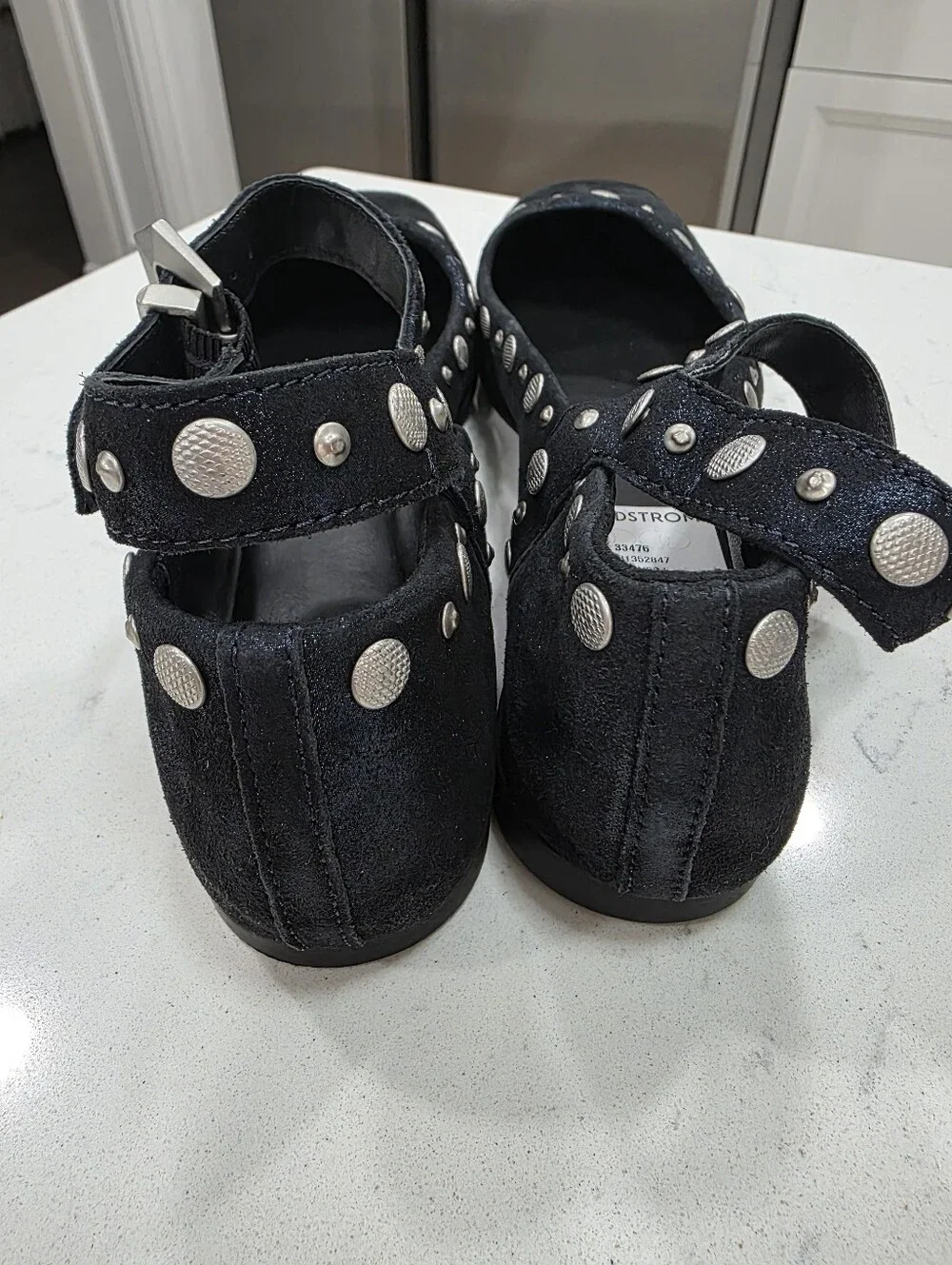 Free People Navy Metallic Mystic studded Mary Jane Flats size 9.5